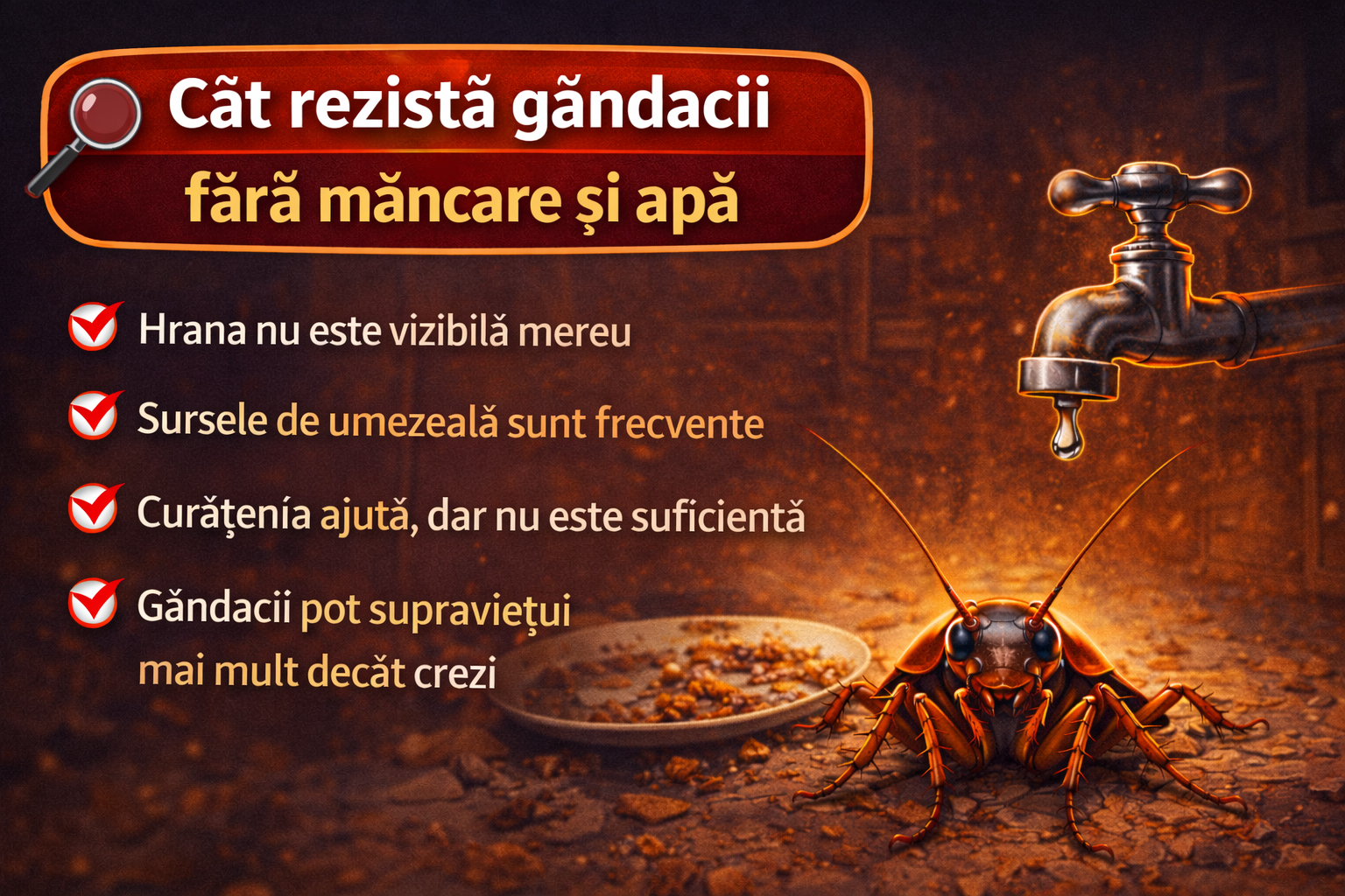 Cat rezista gandacii fara mancare si apa - banner desktop